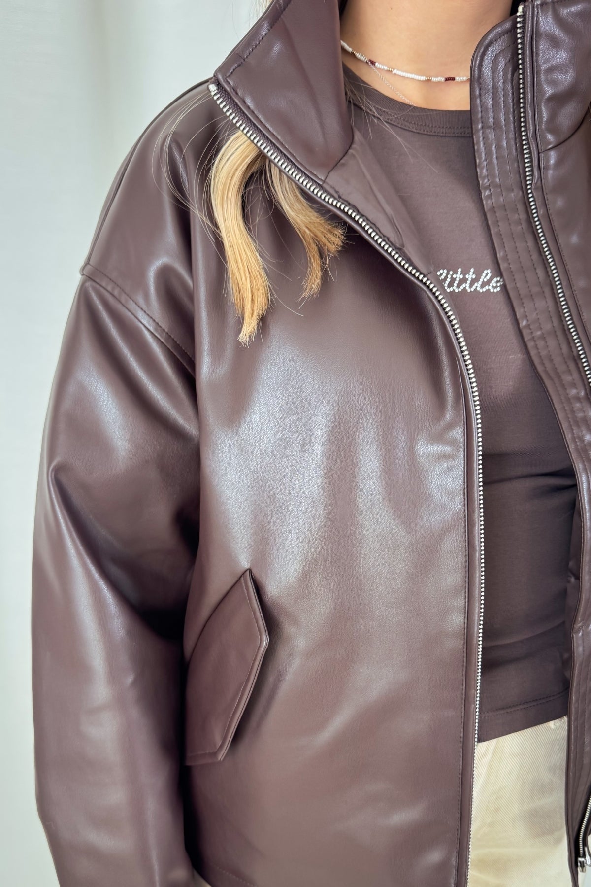 Lederbomberjacke Paisley - schokobraun