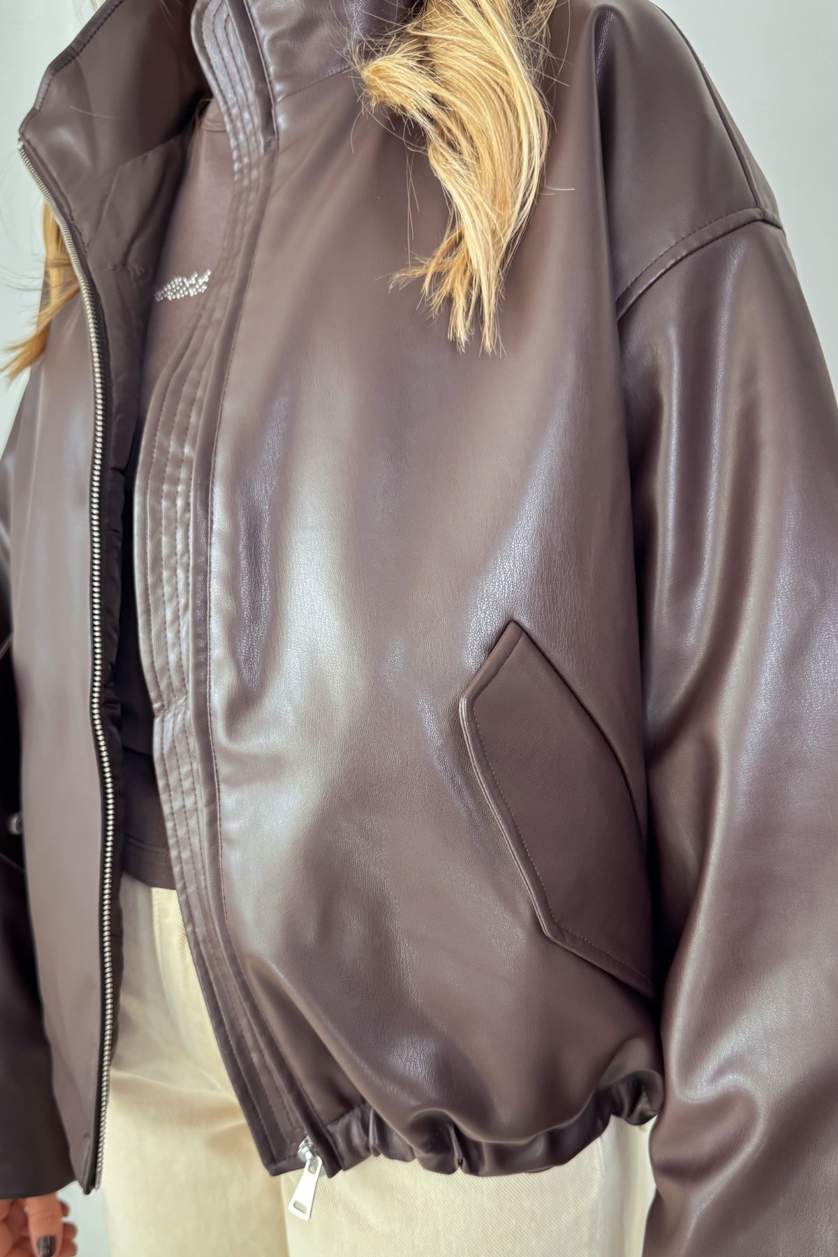 Lederbomberjacke Paisley - schokobraun