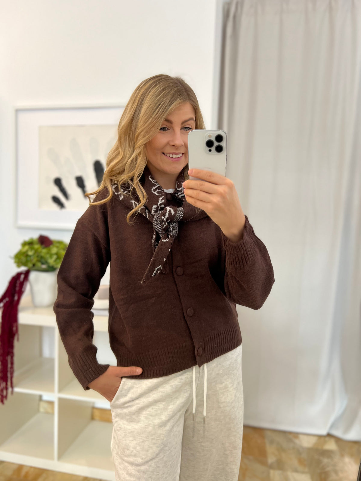 Cardigan mit Paisley-Tuch - braun