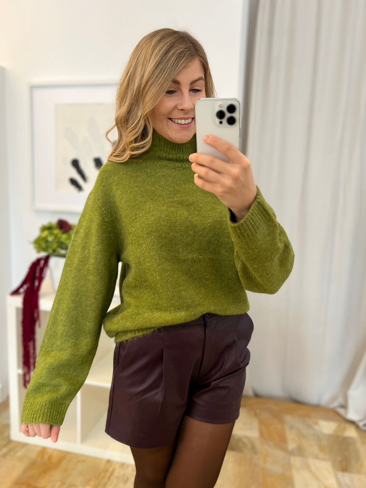 Strickpullover mit Rollkragen - grün