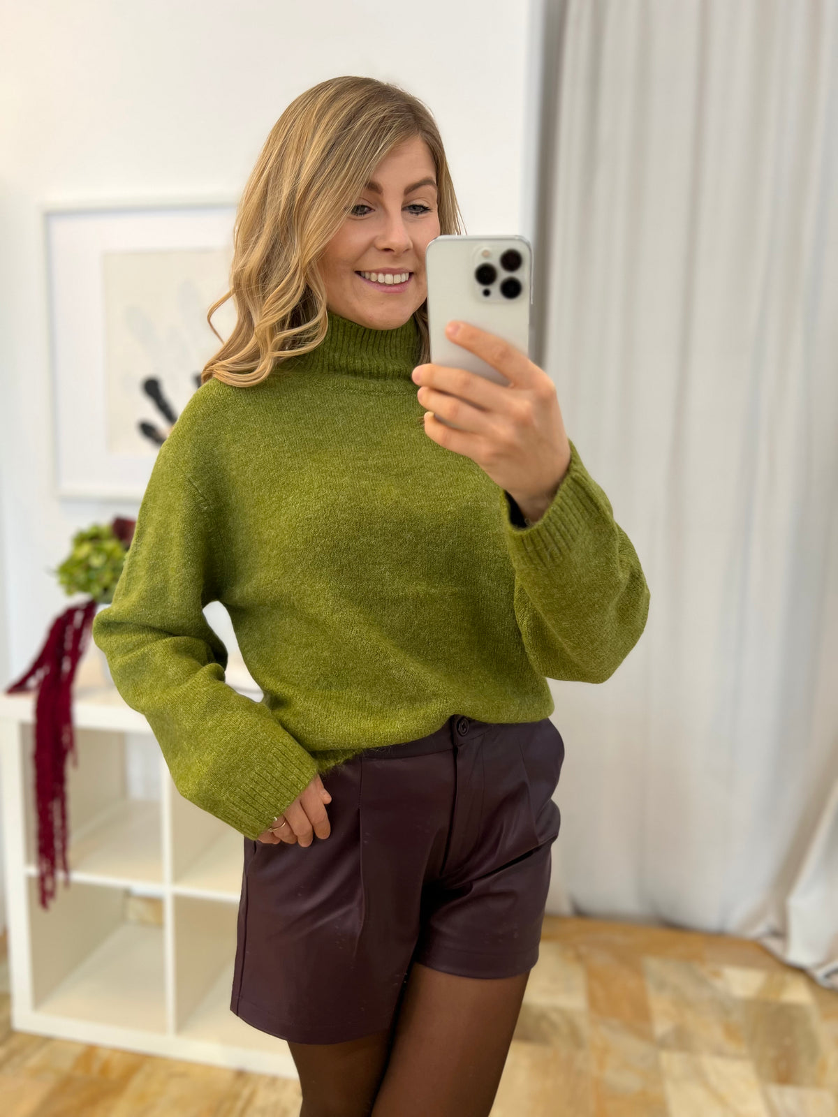 Strickpullover mit Rollkragen - grün
